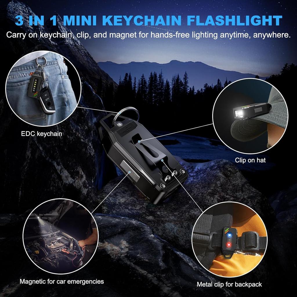 Powerful Mini COB LED Keychain Flashlight USB Rechargeable Hanging Work Light Waterproof Keyring Camping Walking Pocket Lamp
