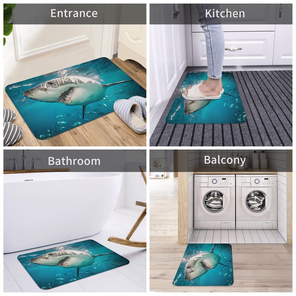 Realistic Shark Designs Doormat Anti-Slip Entrance Kitchen Bathroom Floor Door Mat  Toilet Carpet Rug