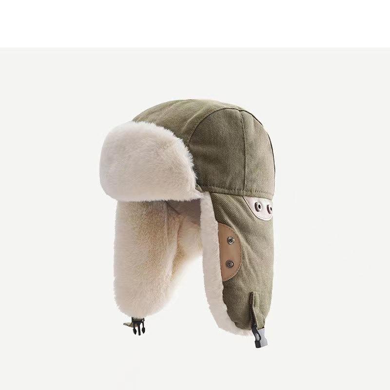 Winter Plush Earflap Bomber Hats Cotton Lamb Hair Ear Protectors Russian Hat Plush Thicken Windproof Mountaineering Ski Snow Pilot Outdoor Sport Cap