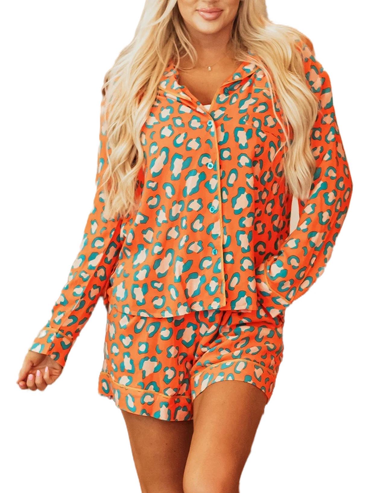 

Шийинг Принтованный Кардиган с Длинным Рукавом и Шортами Пижамный Комплект Small оранжевый