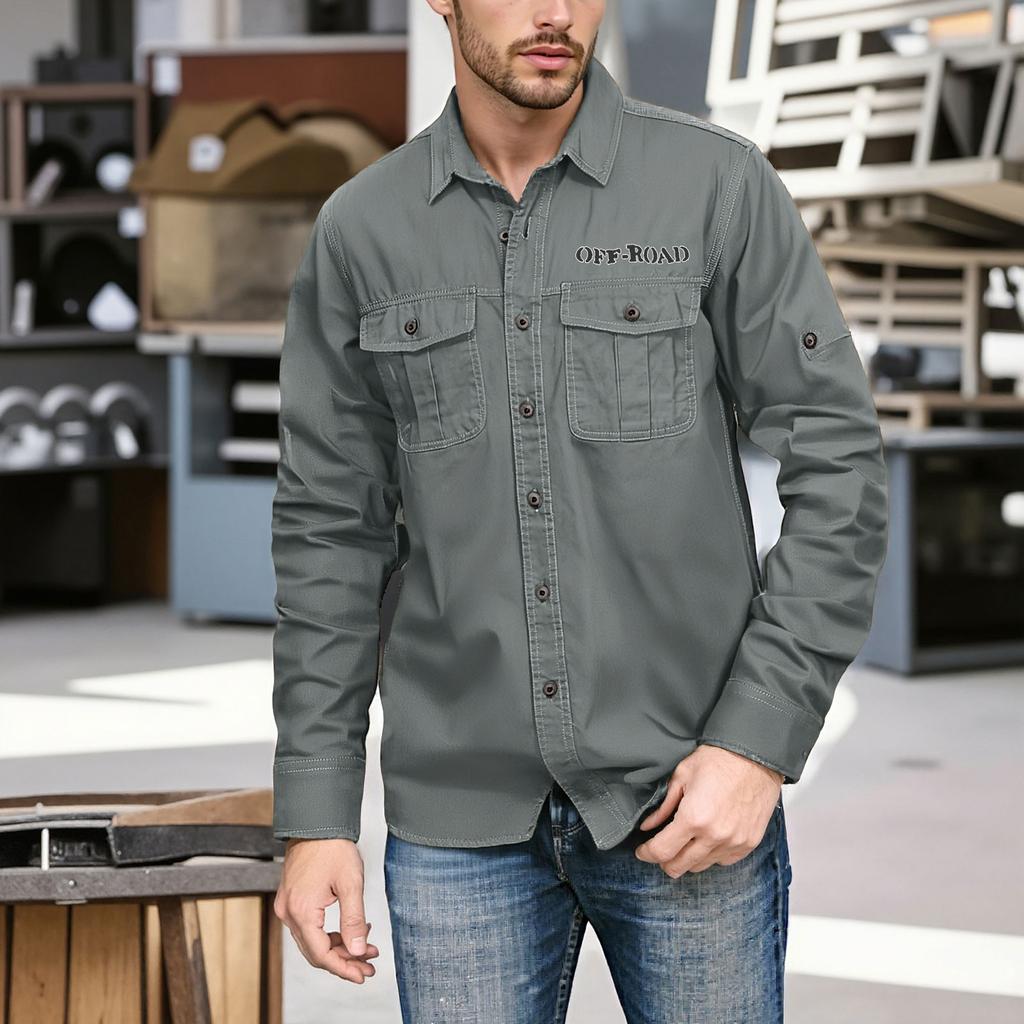 Pánská košile s dvojitými kapsami, ležérní top s dlouhým rukávem, módní kardigan