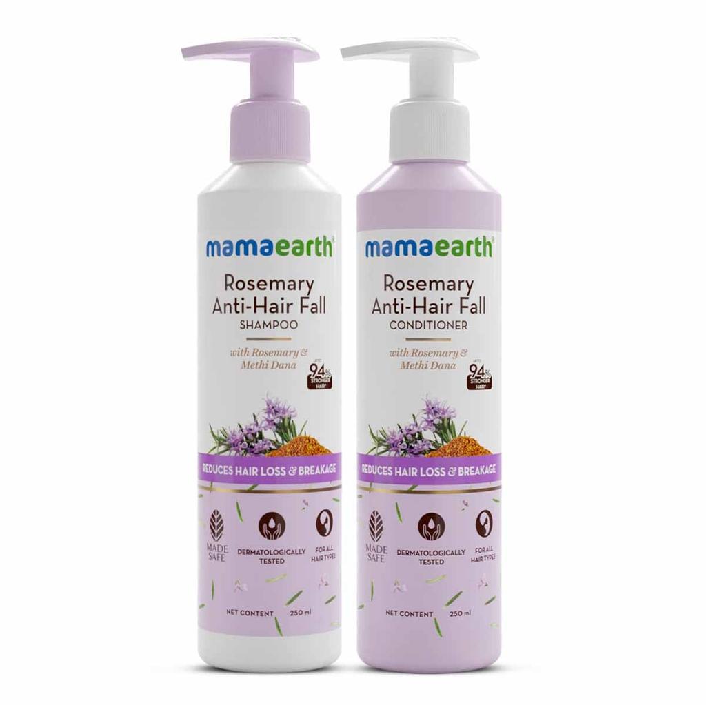 Mamaearth Rosemary Anti-Hair Fall Combo Shampoo + Conditioner 250 ml Each For Stronger, Softer Hair