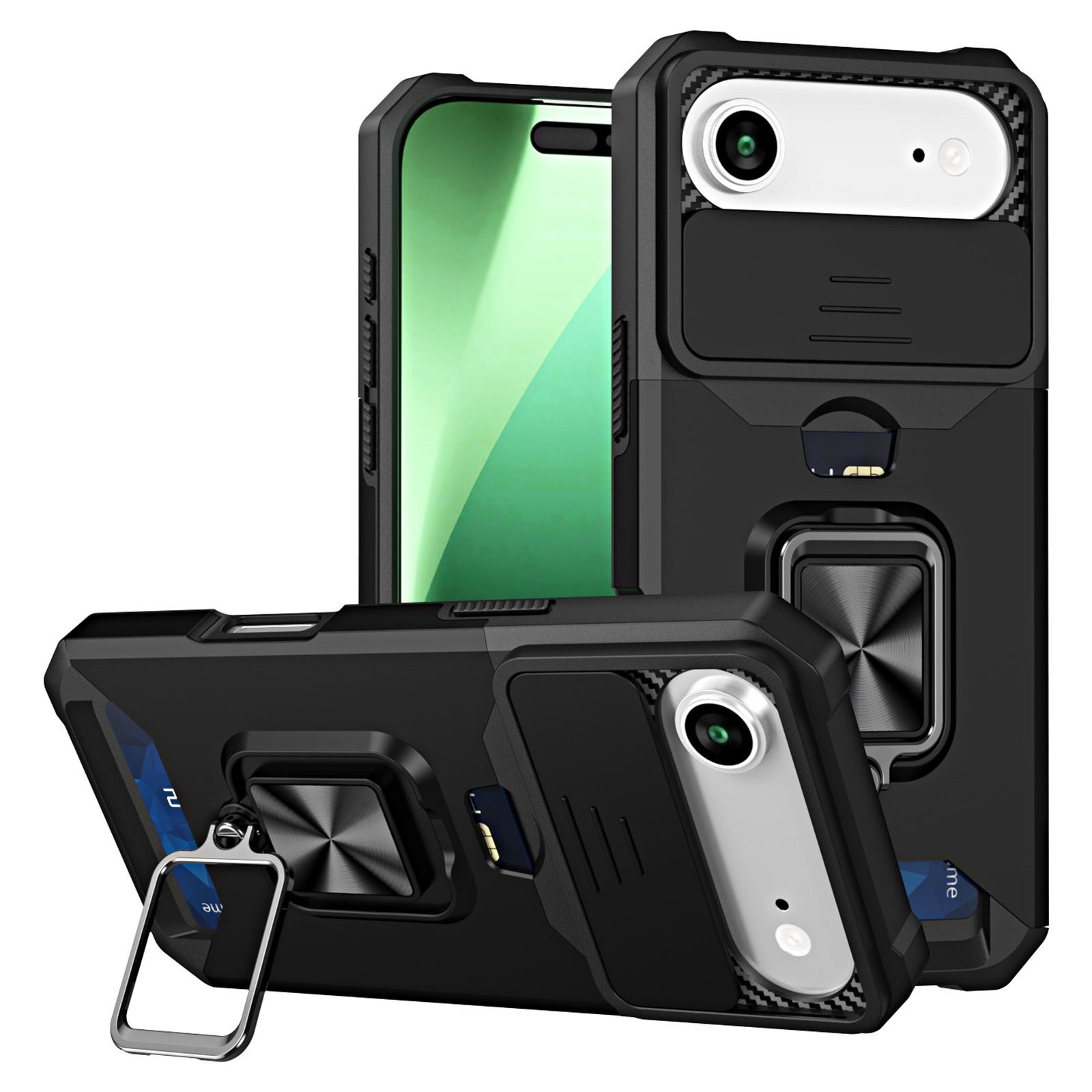 For iPhone Air Case Kickstand Slide Lens Lid PC + TPU Phone Cover with Card Slot A