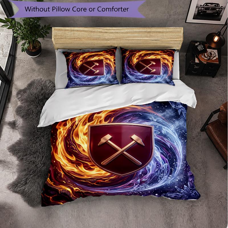 West Ham United Football 3 Piece Bedding Set Soft Duvet Cover Set with Pillowcases Printed Bedroom Decor Set for Home