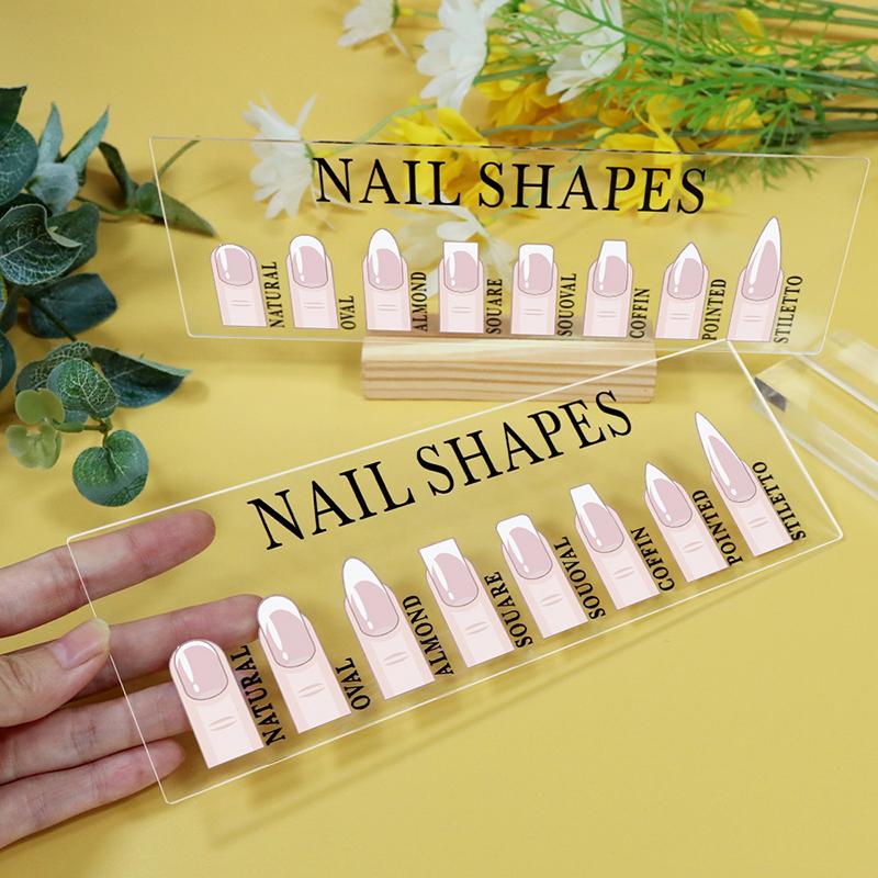 Acrylic Nail Shapes Display Board With Wood Base Mannequin Fingertips And Nail Shape Guide Static Artwork Sign For Salon Decor