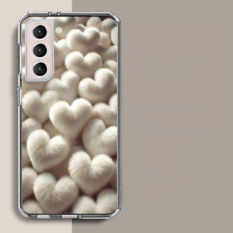 Furry Heart Phone Case For Samsung Galaxy S25 Edge S24 S23 FE S21 S20 S10 Plus S22 S26 Ultra Cover Clear Cases TPU Capa Shell Co