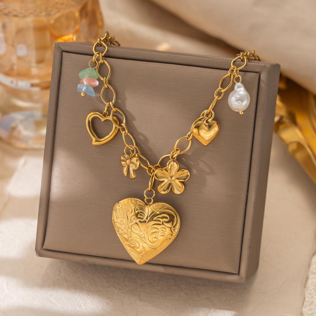 18K Gold Plated Titanium Steel Multi-Heart Diamond Pendant Necklace