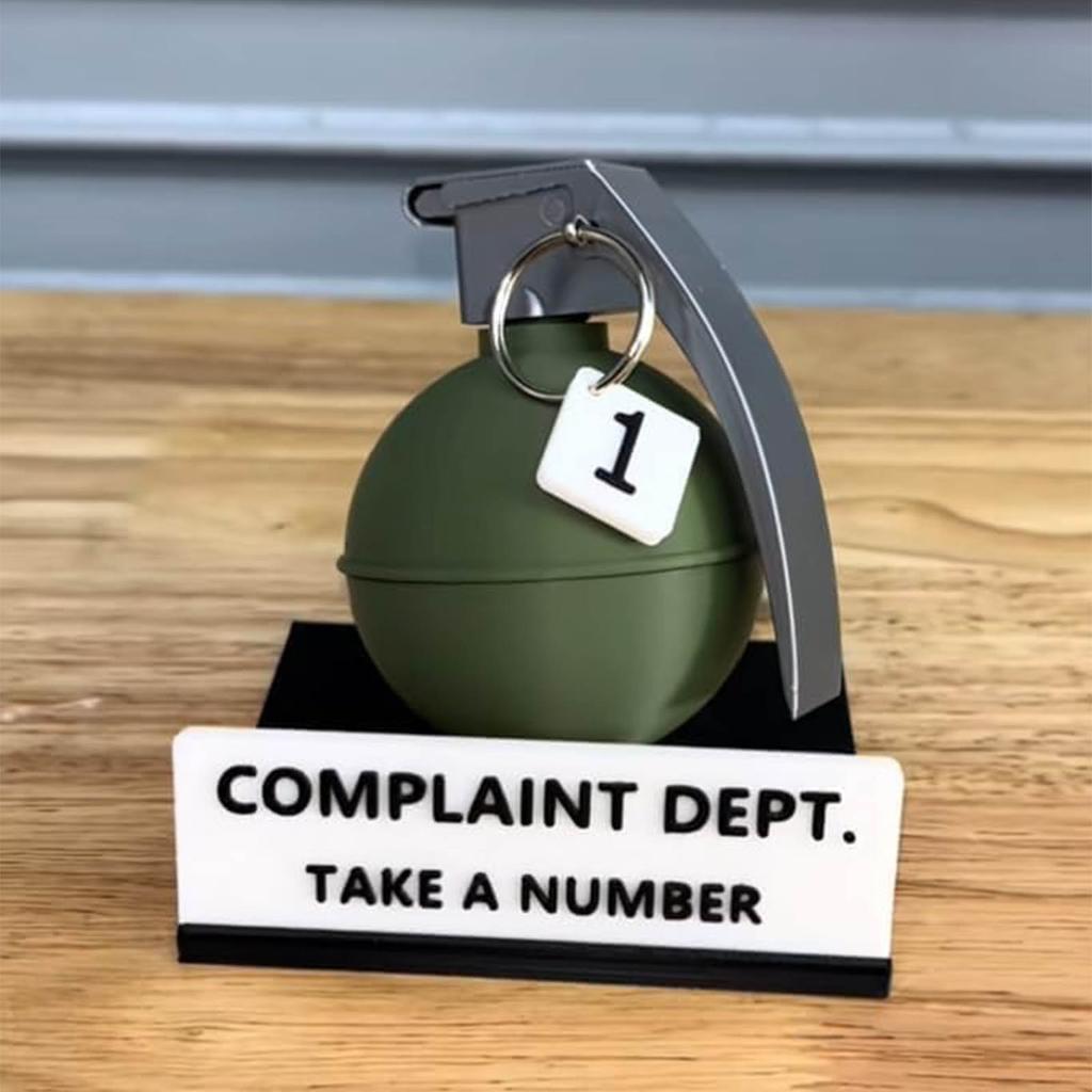 Complaint Department Desk Sign 3D Printed Gift, Funny Complaint Department Sign Decor With Take A Number Tag, Gift  Prank For Your Coworker