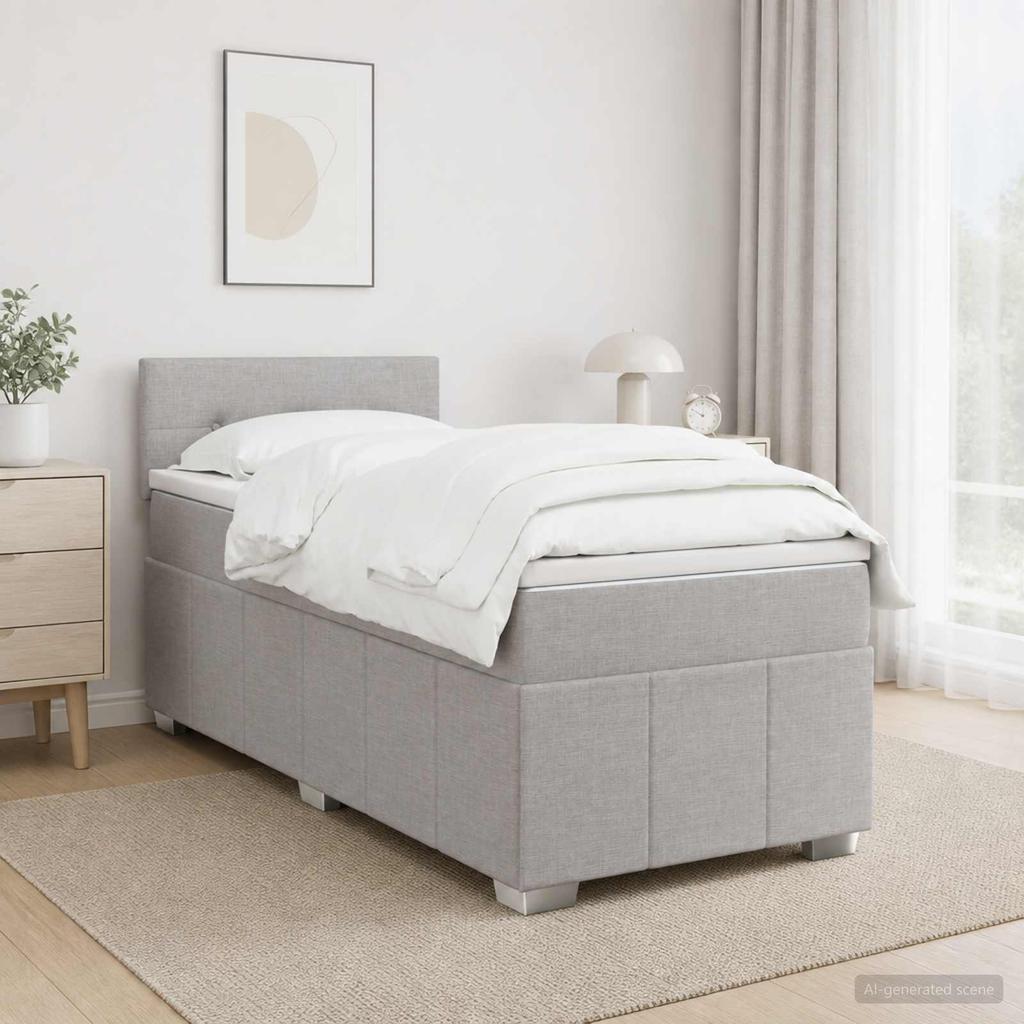 Box Spring Bed with Mattress Light Gray 90 x 200 cm Fabric
