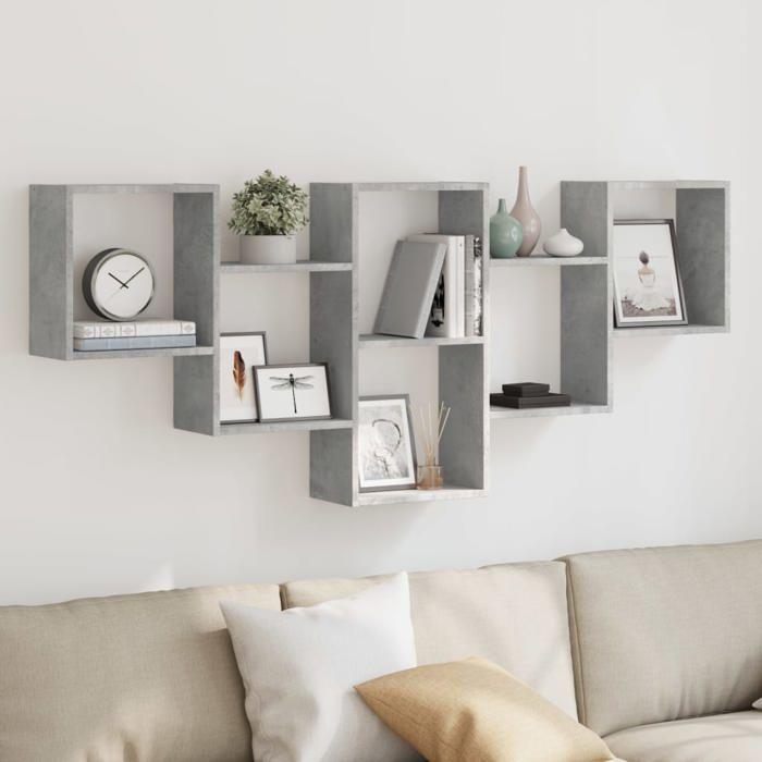 VidaXL Étagère murale gris béton 159x18x66 cm bois d'ingénierie, étagère flottante, étagère d'exposition murale, étagère 853302