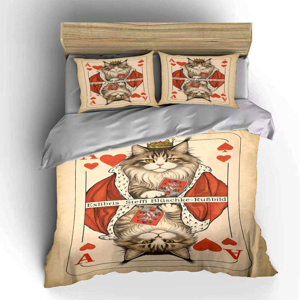 Crowned cat playing card. Bedding sets Duvet cover sets Duvet covers Pillowcases(1 * Duvet Cover 2 * Pillowcases without duvet insert)