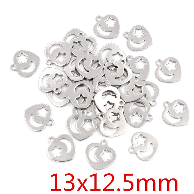 50pcs/lot No Fade Charms 316 Stainless Steel Hollow lovely heart Charms handmade Craft pendant Jewelry making,DIY for necklace