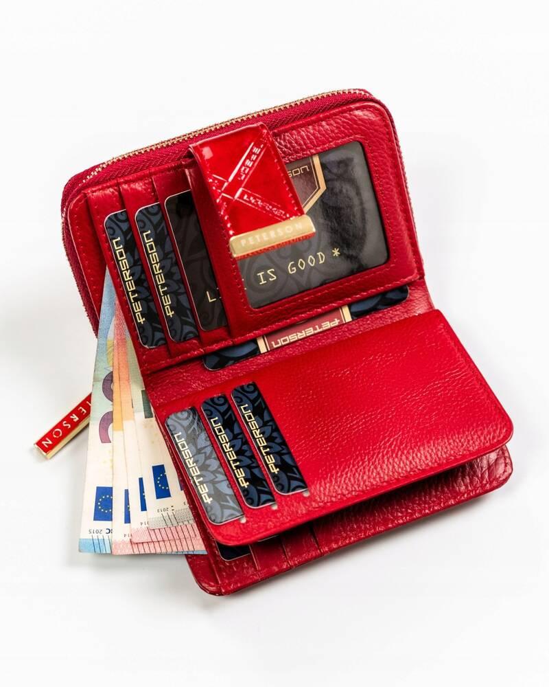 Women's wallet made of genuine leather with a snap and zipper closure - Peterson