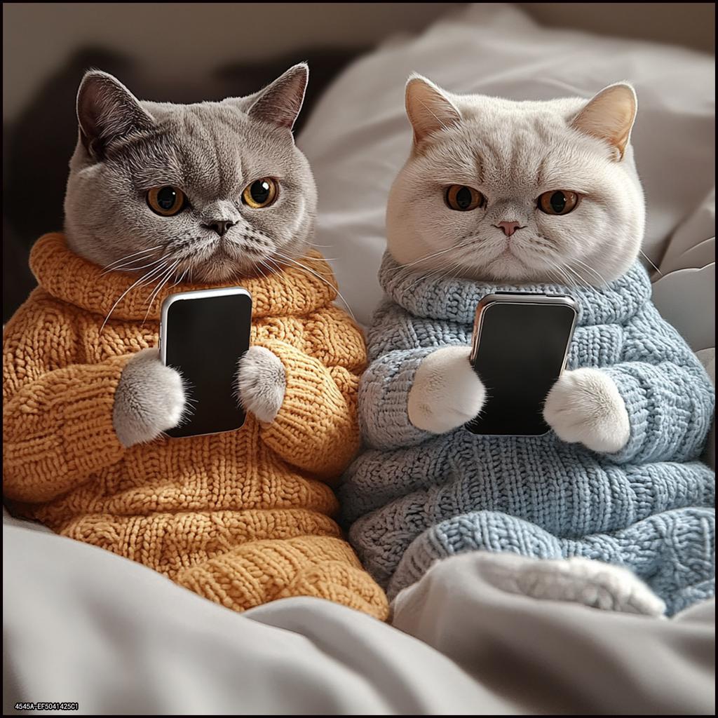 Cute Cat Printed Pillow Cover Two Cat Playing with Mobile Phone Pattern Warm Home Sofa Car Cushion Cover Decor Gifts1PC