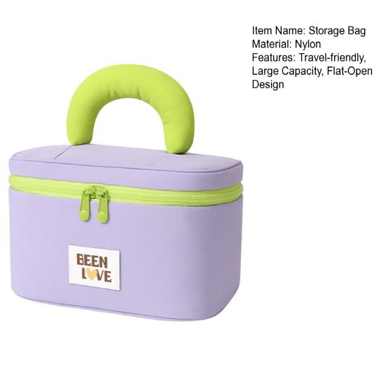 Open Flat Makeup Bag Travel Cosmetic Bag with Padded Handle Large Capacity Toiletry Bag with Brush Pouch for Business Trip Vacation