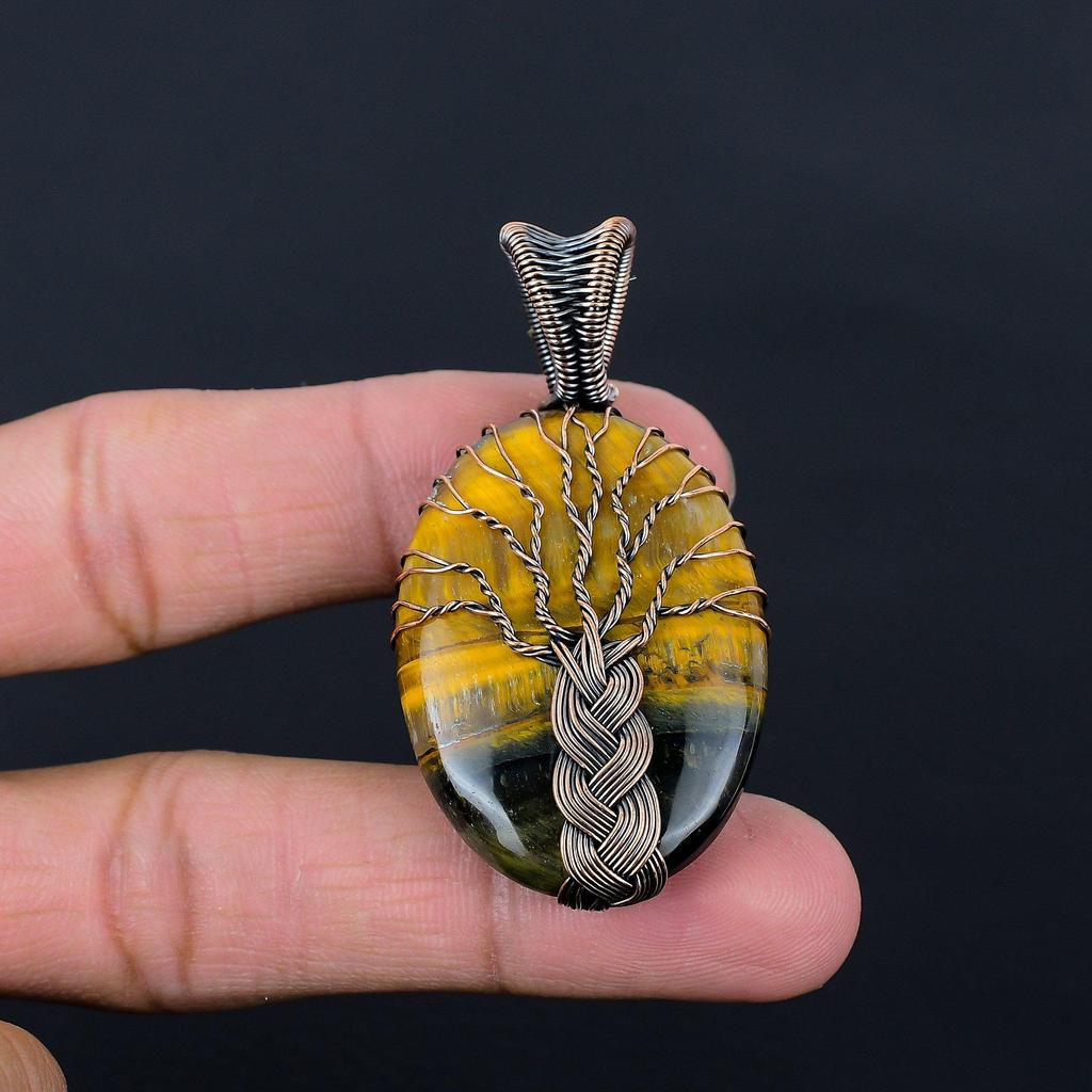 Baum des Lebens Bumblebee Jaspis Edelstein Reiner Kupferdraht Wicklung Handgefertigter Schmuck Anhänger