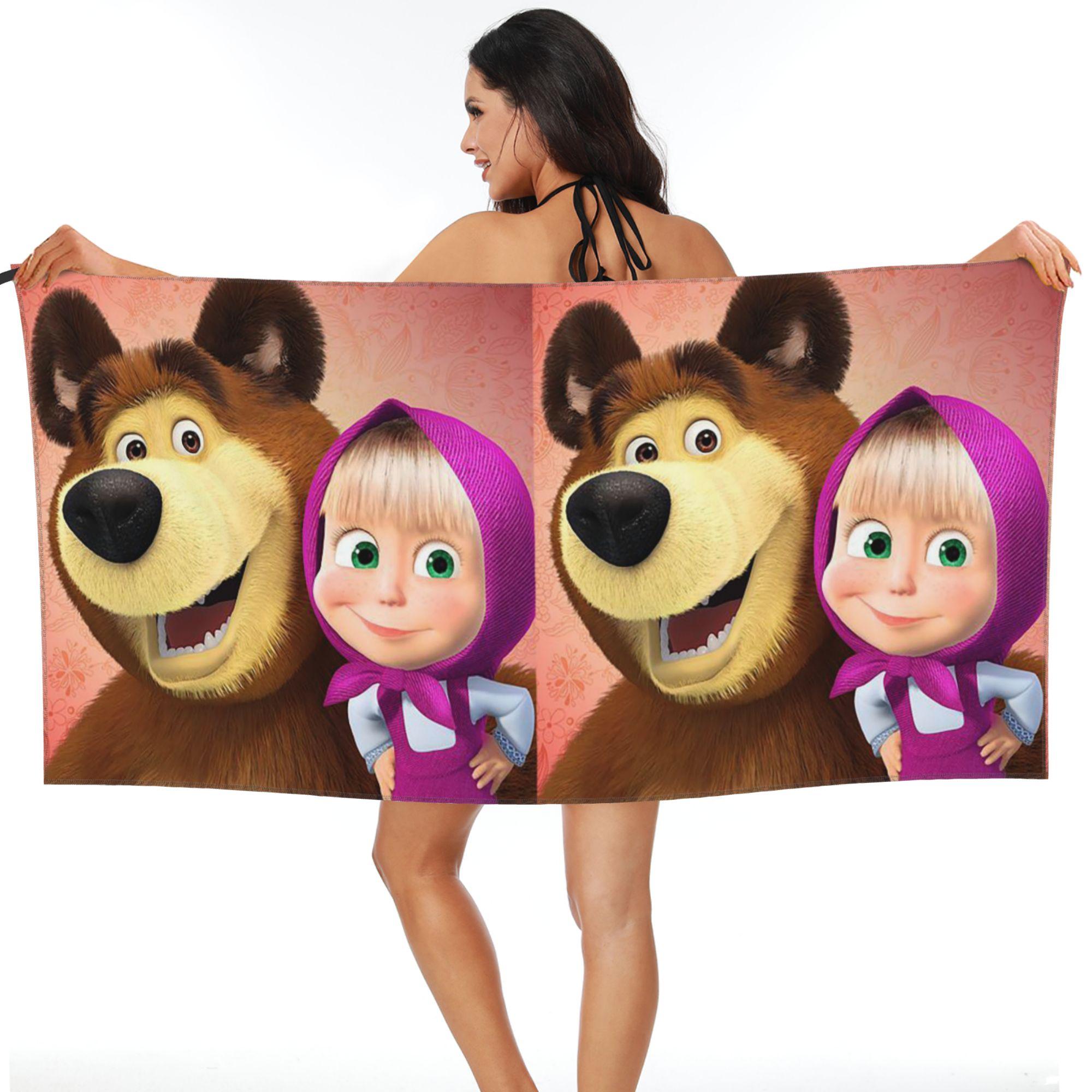 

Cartoon Masha And The Bears Beach Towel Soft Microfiber Quick Dry Absorbent Quick Towels For Pool W40*H60(CM)