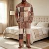 Men's Loose Fit Casual Pajama Set, Button Down Plaid Print Top and Straight Leg Pants, Two Piece Sleepwear