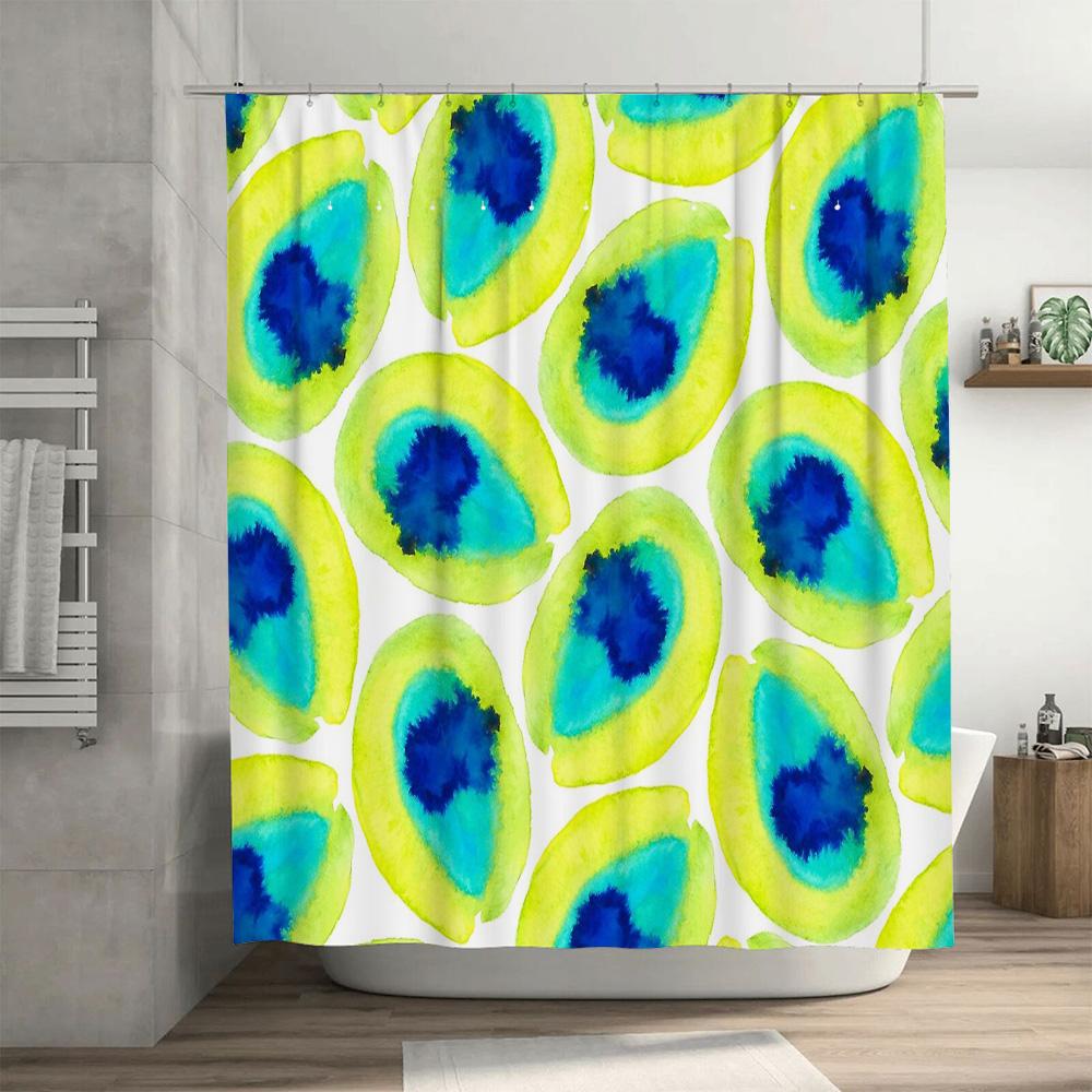 Watercolor Blue Green Abstract Shower Curtain Botanical Nature Spa Bathroom Decor Modern Farmhouse Teal Turquoise Backdrop