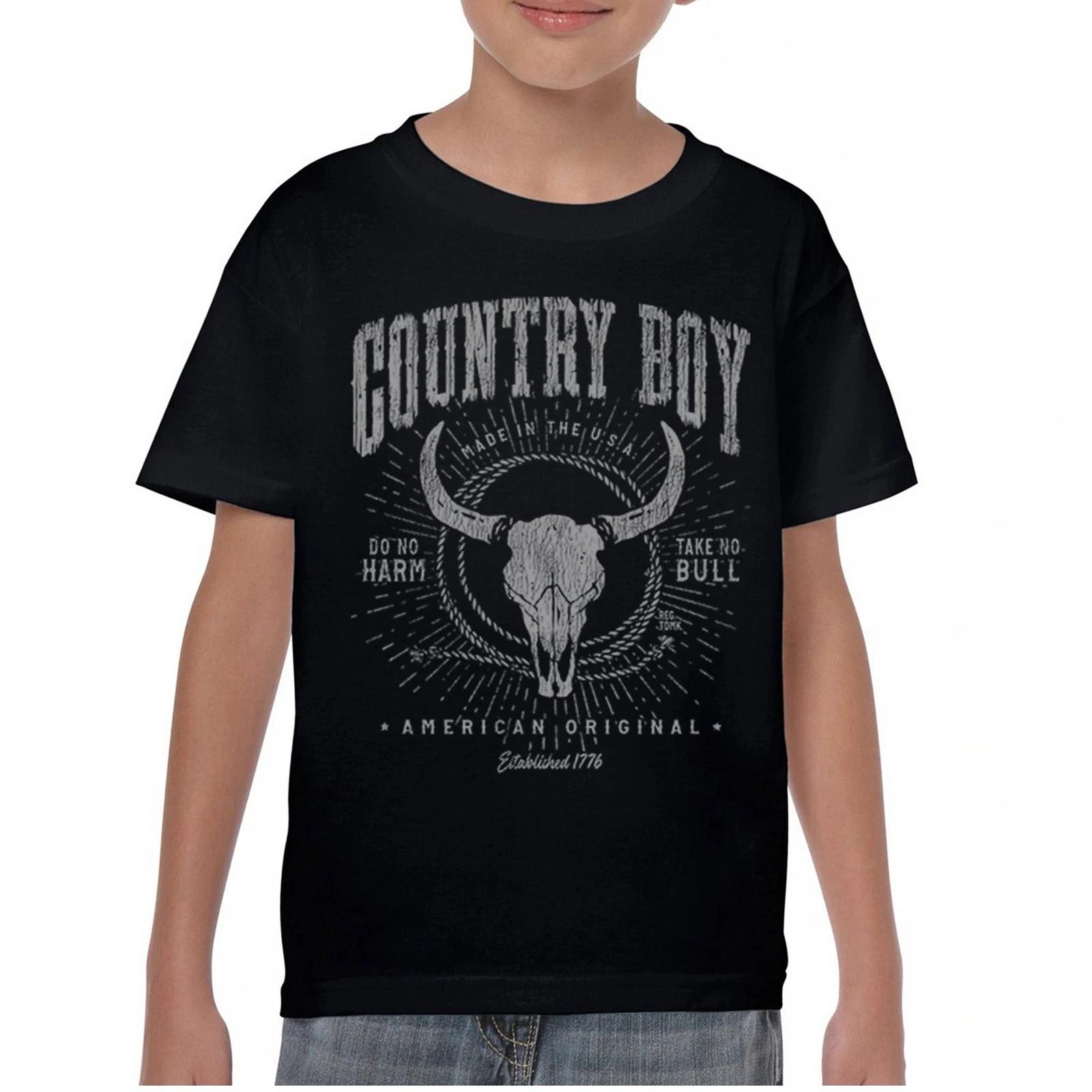 Country Boy American Original Youth kids boys T-Shirt Bull Skull Country Ranch Kids 110