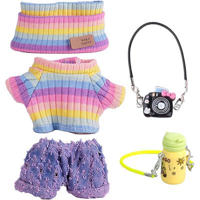FTADI Fashion Knit Sweater Set for 15-17cm Dolls with Camera and Water Bottle Accessories Rose Red