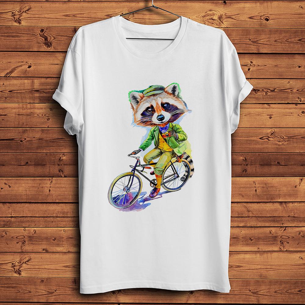 Watercolor Panda Lion Wolf Fox on Bike Motorcycle Funny T ShirtUnisex Casual Short Sleeve Cool Tshirtunisex TeeBreathable Print