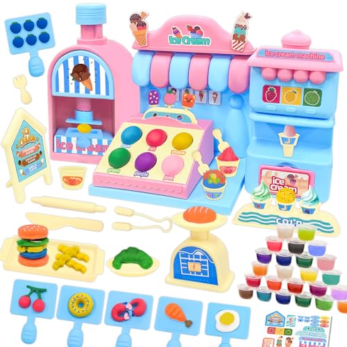 

VBACALA Clay Toy, Wheat Clay, 24 Colors, 3-in-1 Ice Cream Classic, 71-Piece Luxury Clay Set, Includes Mold, Roller, Clay Tools, Ice Cream Shop, Bakery