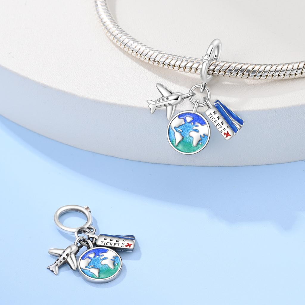 Original Copper Charms Luxury Blue Planet Pendant Beads Fit Bracelet Diy Women Making Delicate Gift Jewelry