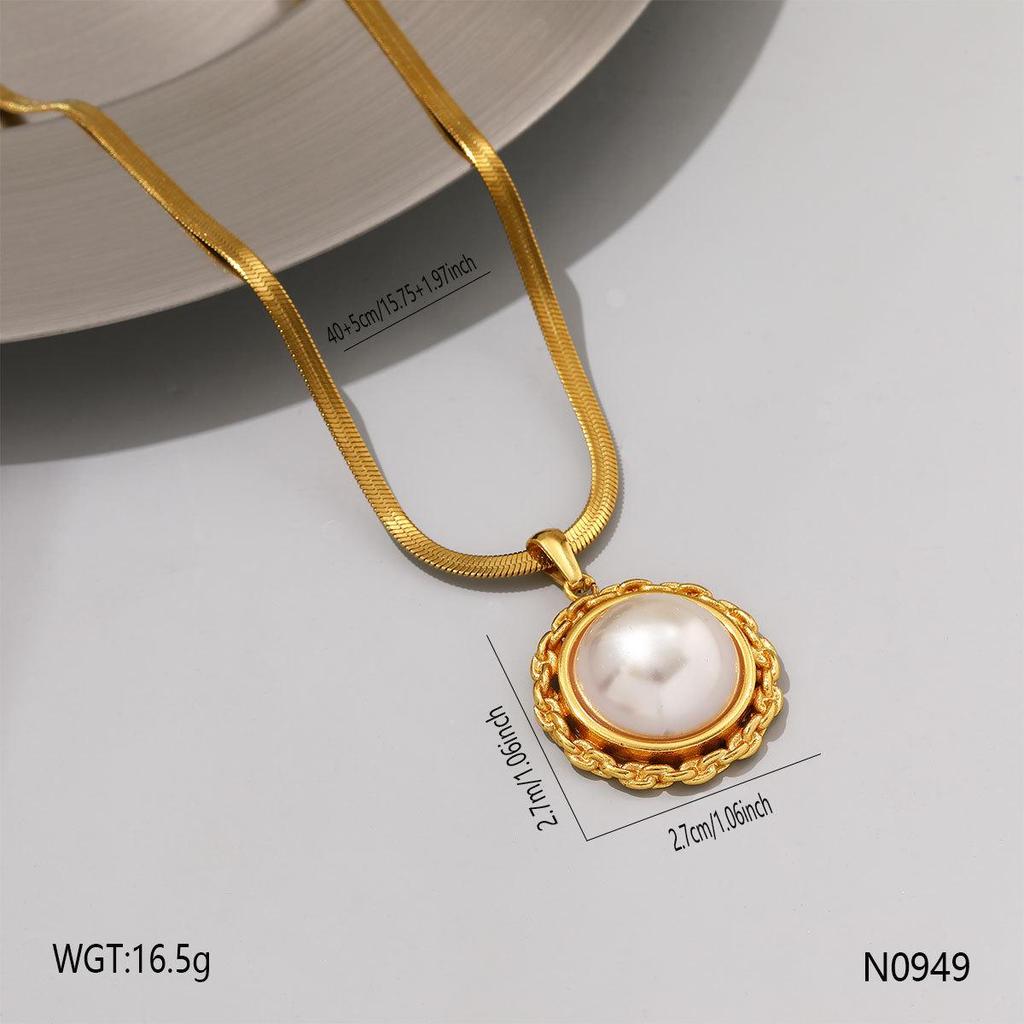 Waterproof Titanium Steel Pearl Flower Pendant Necklace