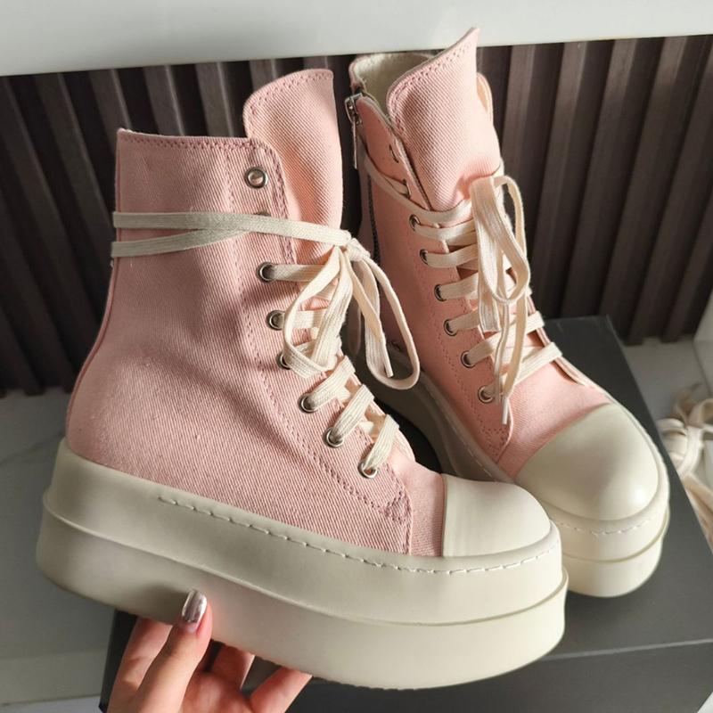 Women and Men Casual Canvas Boots Height Increased Lace Up Platform Shoe Top Quality Round Toe Flat High Top Sneakers Pink Black