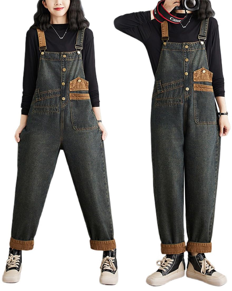 

Джинсовый длинный свободный flattering зимний [Mohokyo] женский комбинезон, цельнокроеные брюки, крой, брюки, повседневный, весна, осень, (Цвет как на фото, 3XL)