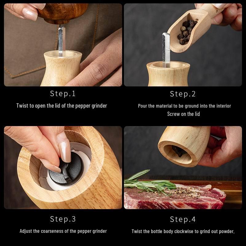 Acacia & Oak Pepper Mill Set: Solid Wood Grinder for Sea Salt & Black Pepper