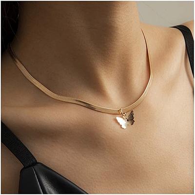 Fashion Personality Pendant Collarbone Chain Accessories Women, Simple Flat Snake Bone Chain Butterfly Necklace