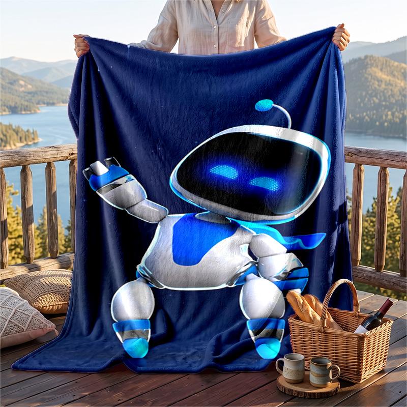 Warme Flanelldecke mit Astro-Bot-Muster, Leichte, bequeme Überwurfdecke für Bett und Sofa