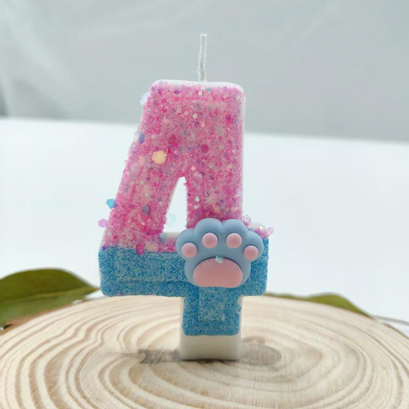 Blue and Pink Cat Claw Number Candle Birthday Candle Girls Cake Decoration Creative Beautiful Design