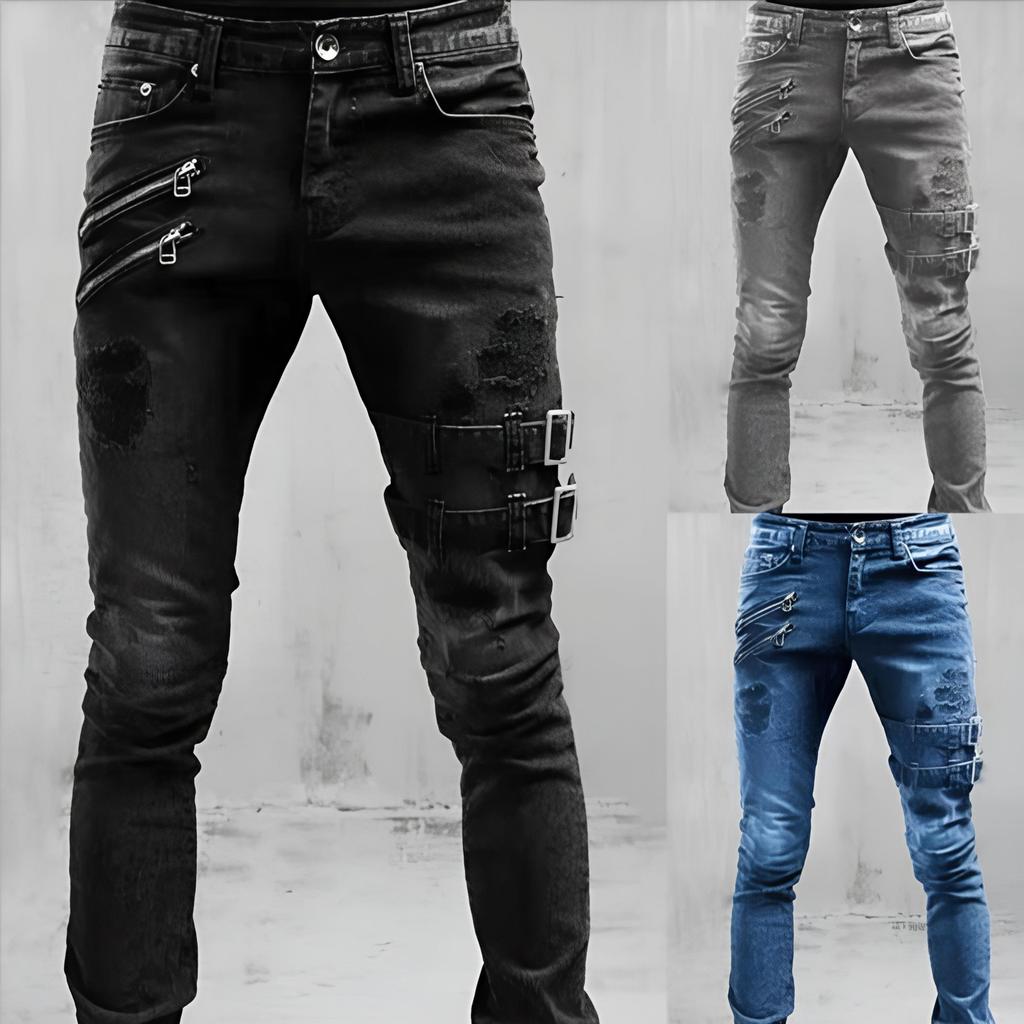 New Men's Fashion Motorcycle Jeans Vintage Slim Jeans Casual Street Style Hip Hop Retro Denim Jeans Plus Size