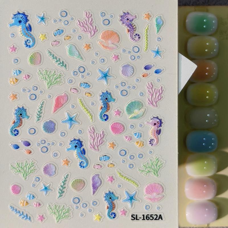 3D Starfish Embossed Nail Art Stickers Ocean Themed Self Adhesive 1Pcs Nail Decals for Summer Beach Vacation Manicure