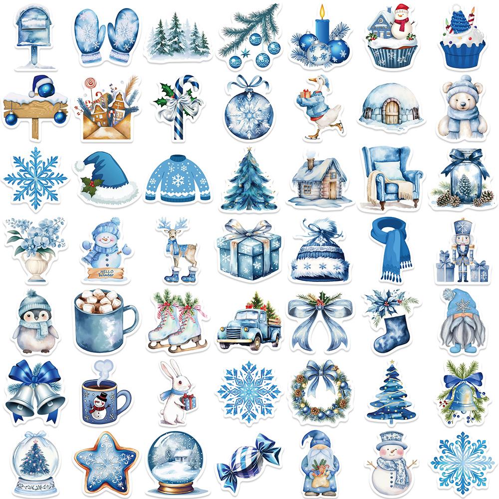 10/30/50pcs Cute Blue Winter Christmas Aesthetic Stickers Decals DIY Stationery Suitcase Phone Waterproof Kawaii Sticker Kid Toy