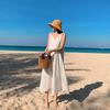 Women's 2026 Summer White Spaghetti Strap Beach Dress - Loose Fit, Slimming, Seaside Vacation Style Long Dress