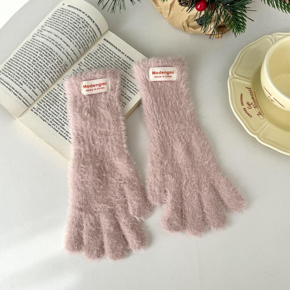 Soft Cashmere Winter Knitted Gloves Korean Style Full Finger Mittens Durable Warm Gloves  Women
