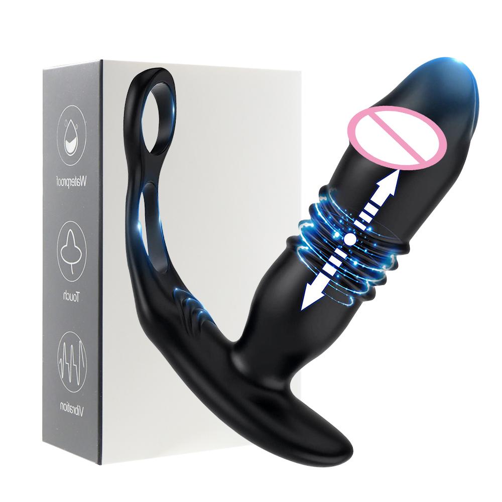 3 In 1 Male Thrusting Anal Vibrator Dildo Prostate Stimulator Massager Delay Ejaculation Cock Ring Silicone Sex Toys for Men Gay