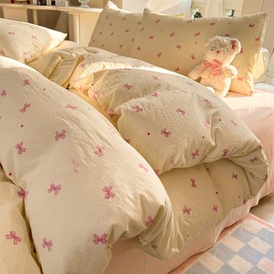 Korean Bow Bedding Sets For Girls 2025 New Duvet Cover Set Queen Full Size Flat Bed Sheet Quilt Cover Pillowcase Kawaii