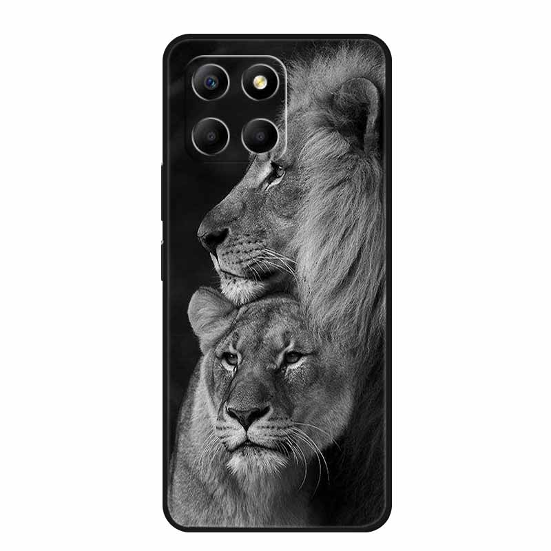 Etui For Honor X6a Zwierzęta TPU Silikon Miękki Tylny Pokrowiec na Telefon dla Huawei Honor X6a HonorX6A 2023 Ochronny Wilk Czarny Fajny Capa
