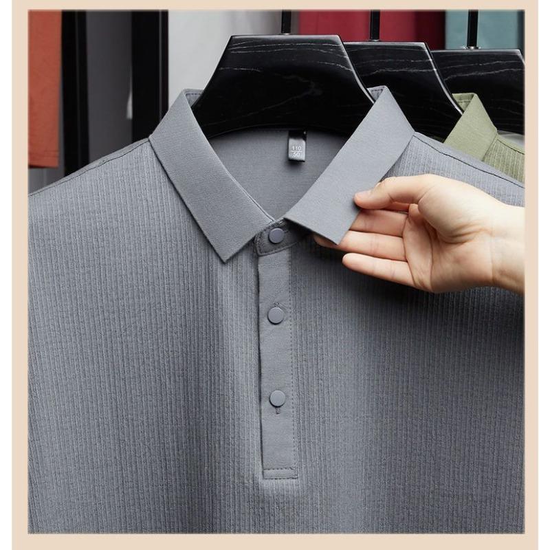 

Men s Grey Textured Fabric Stand Collar Short Sleeve Casual Cotton T-Shirt M серый