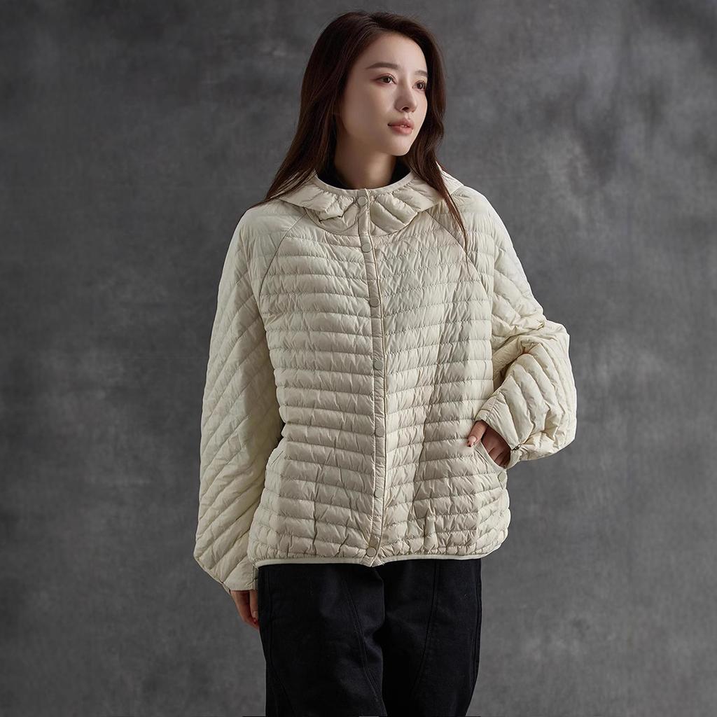 White duck down light down jacket women's short winter new literary loose quilting line hooded short jacket