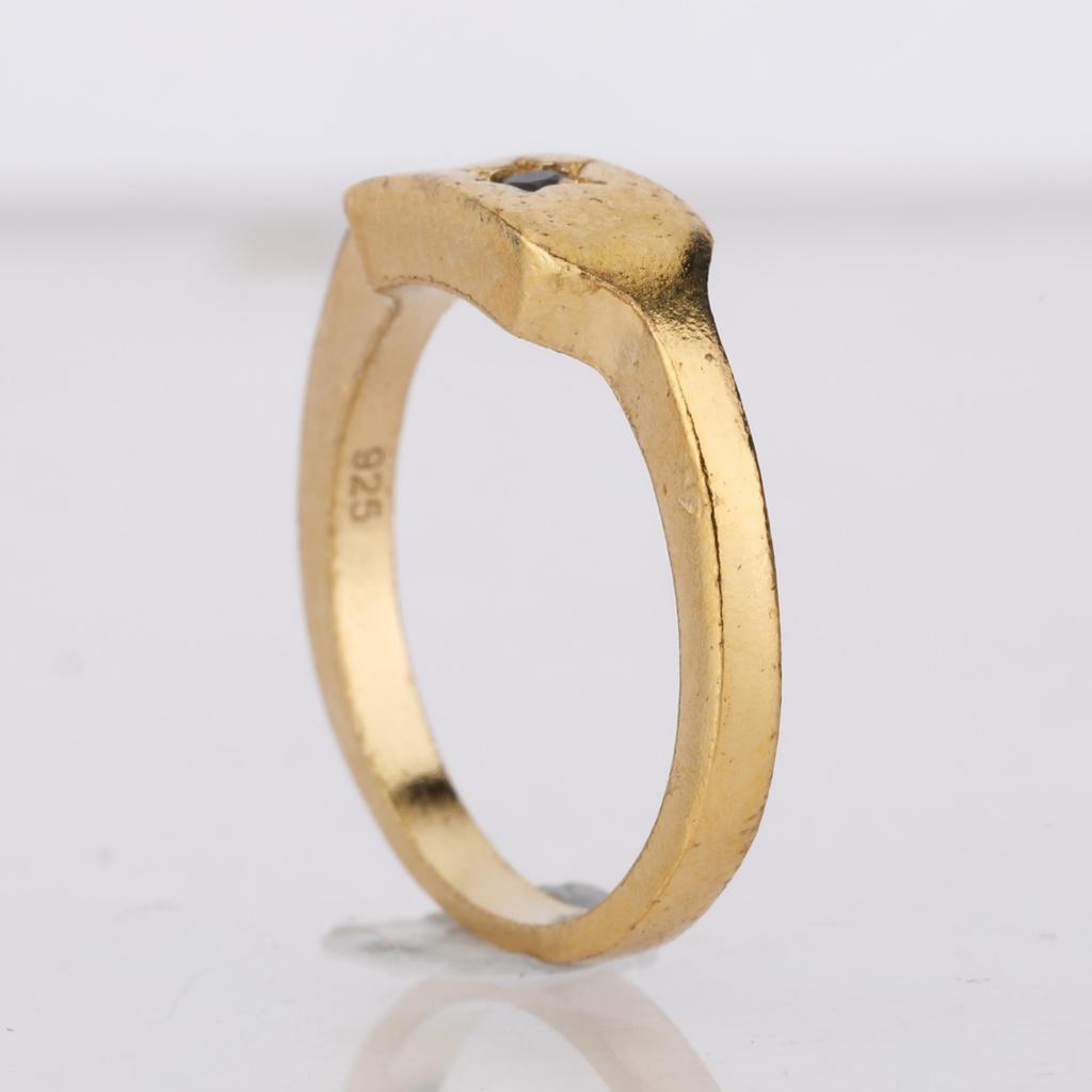 925 Silver Black Spinel Ring Yellow Gold Plated Round Gemstone Minimalist Women Jewelry Stacking Ring