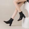 Fashion 2025 Autumn New Genuine Leather Women Ankle Boots Black Burgundy High Chunky Heel Square Toe Shoes Fashion Ladies Ankle Boots