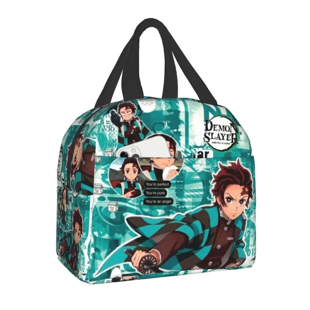 Niedliche Anime Muichiro Tokito Isolierte Lunchtasche für Frauen Kimetsu No Yaiba Kühltasche Thermische Bento-Box Schulfutter-Aufbewahrungstasche
