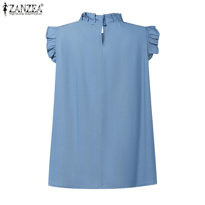 ZANZEA Damen Sommer Stehkragen Lässige Ärmellose Tanktops