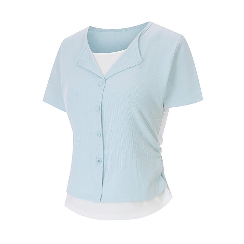 SELLY'S Layered Side Shirring Short Sleeve Tee_I6B-Cts018